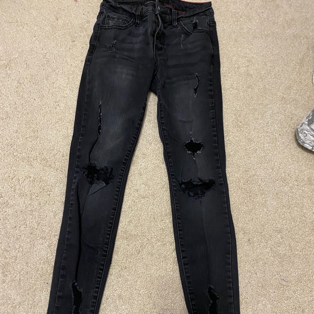 high waisted black ripped jeans